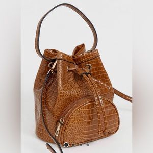 ASOS faux croc brown crossbody bucket bag